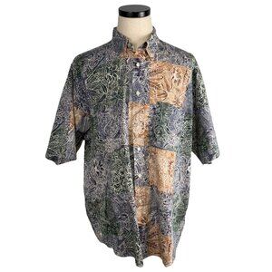 Vintage Nautica XL 90s Floral Patchwork Shirt Short Sleeve Cotton